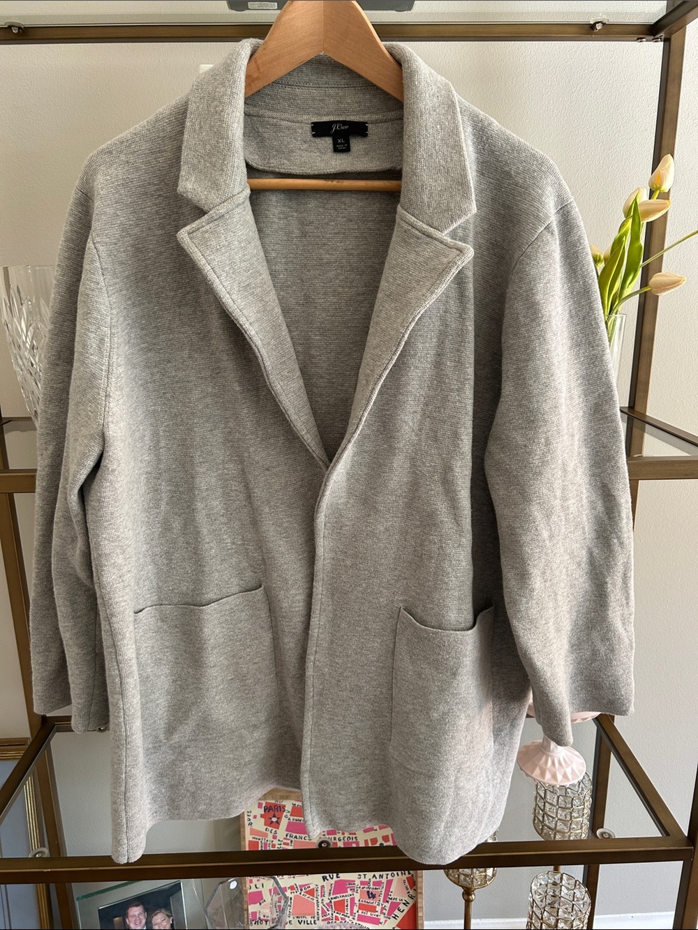 J. Crew Sophie Gray Knit Open-Front Blazer Cardigan